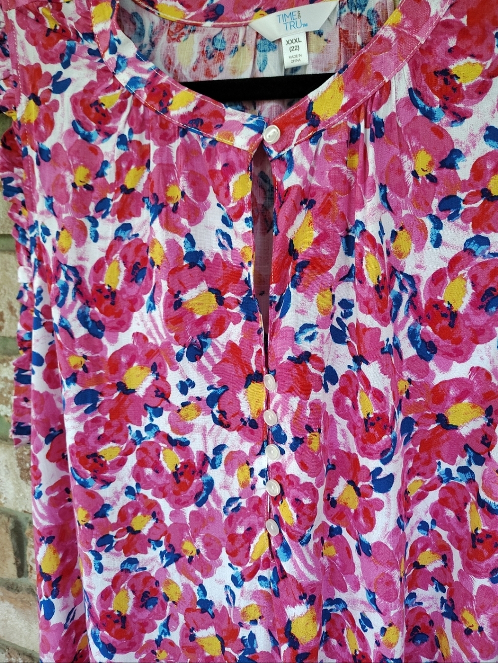 Time & Tru NWT Women's Pink Floral Ruffle Sleeve Tank Top Sz XXL (22) Summer - Picture 6 of 9